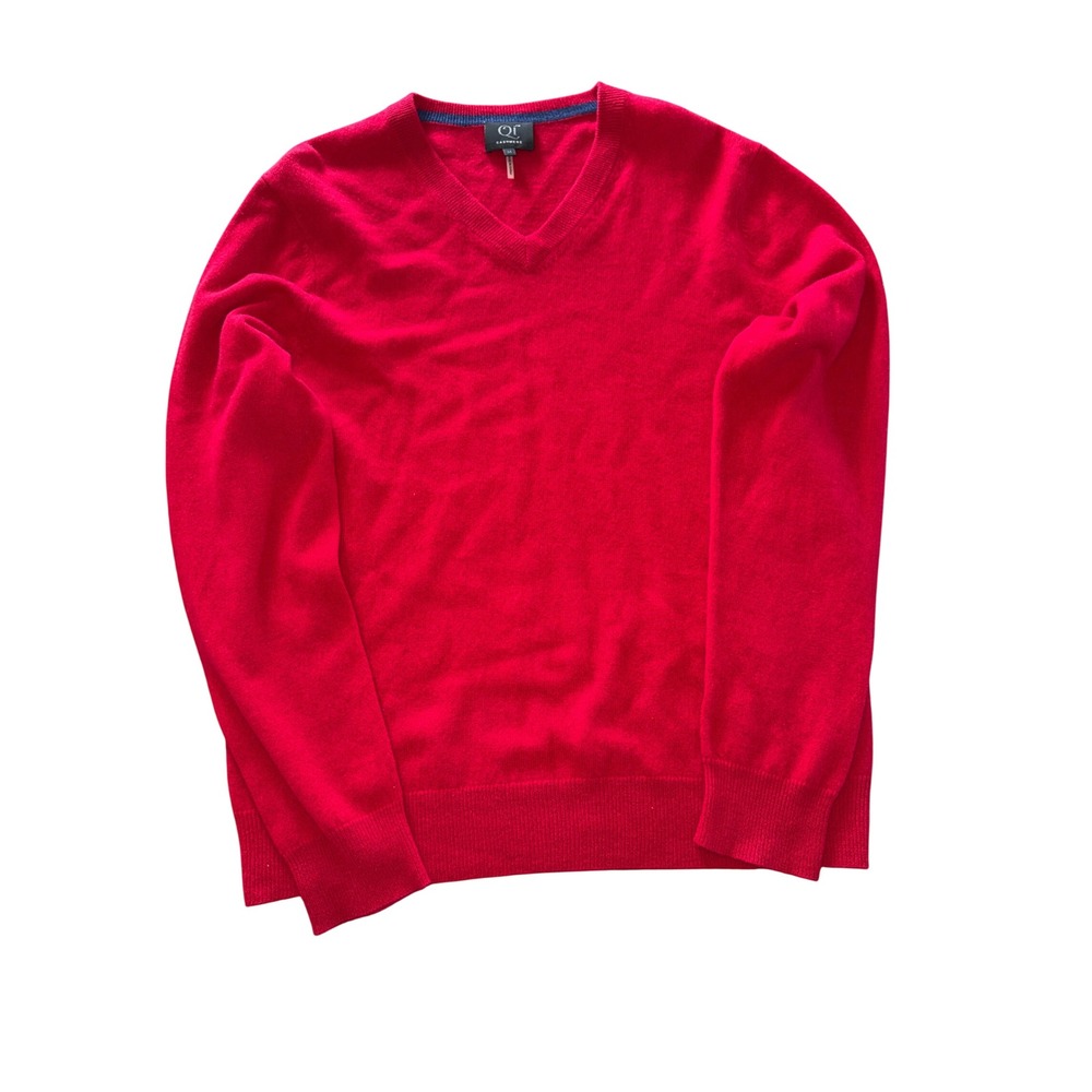 QI Cashmere V Neck Sweater Men Red Size M 100% Cashmere Luxury Knit Top
